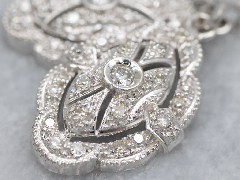 White Gold Diamond Encrusted Drop Earrings