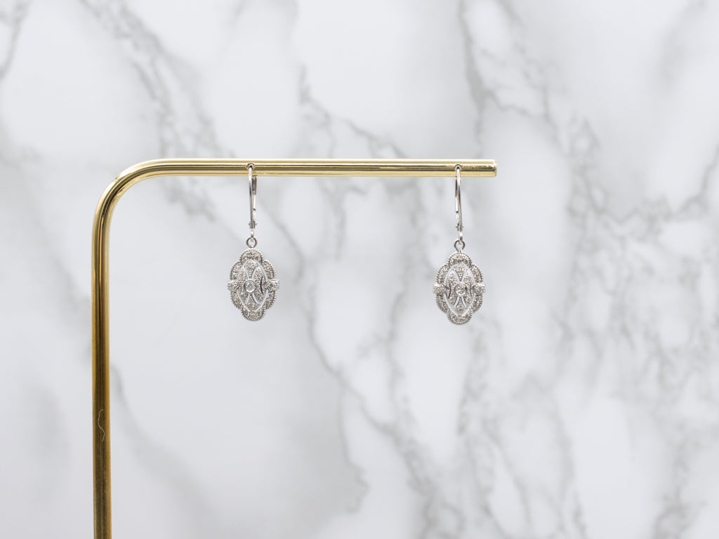 White Gold Diamond Encrusted Drop Earrings