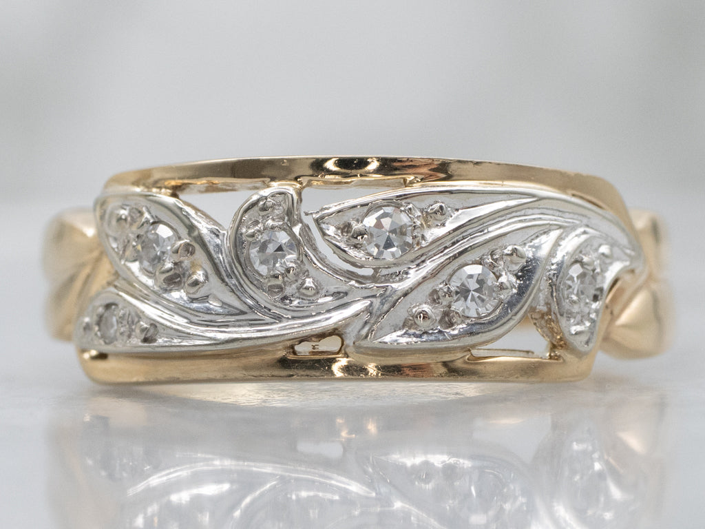 Retro Era Two-Tone Gold Botanical Diamond Band