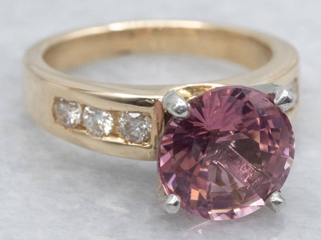 Pink Tourmaline and Channel-Set Diamond Ring