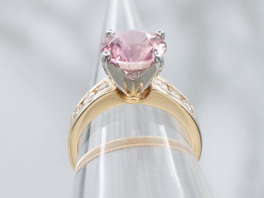 Pink Tourmaline and Channel-Set Diamond Ring