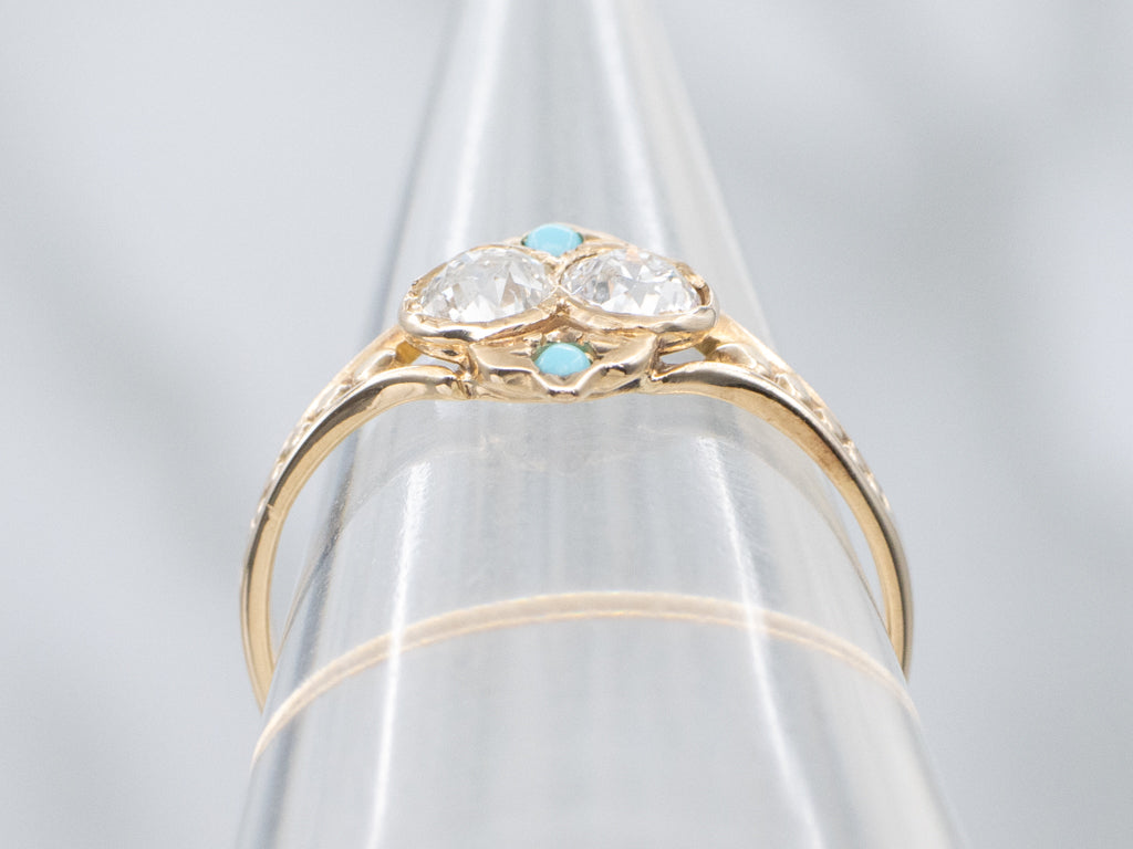 Victorian Gold Old Mine Cut Diamond and Turquoise Ring