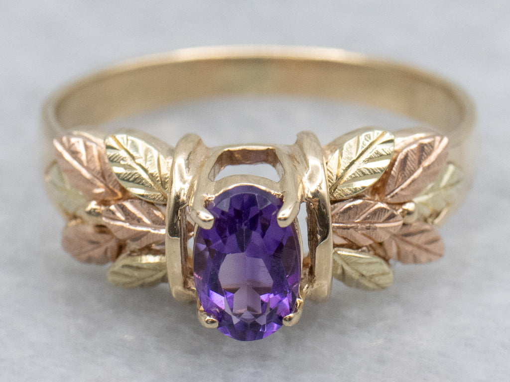 Amethyst Black Hills Gold Style Solitaire Ring