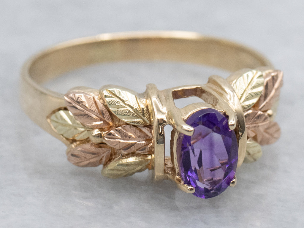 Amethyst Black Hills Gold Style Solitaire Ring
