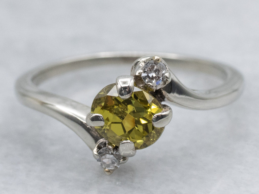 Mali Garnet and Diamond White Gold Bypass Ring