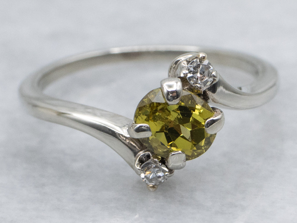 Mali Garnet and Diamond White Gold Bypass Ring