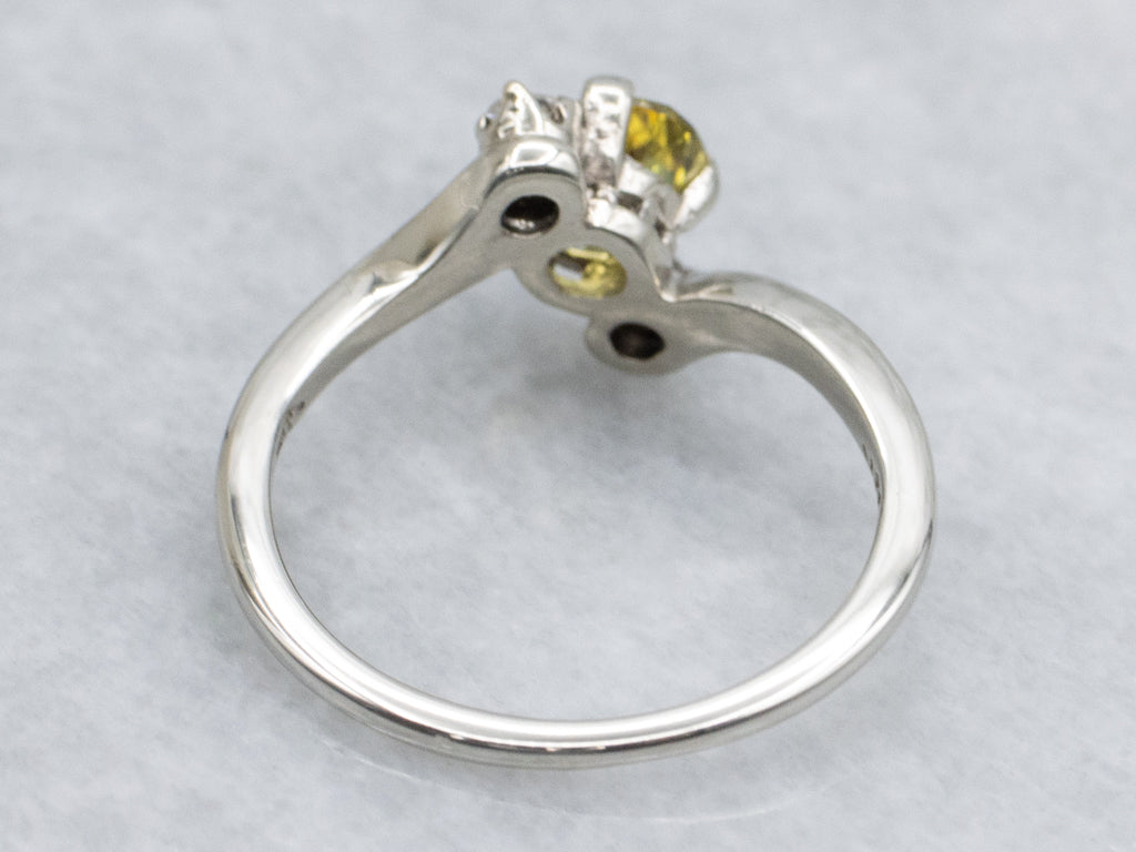 Mali Garnet and Diamond White Gold Bypass Ring