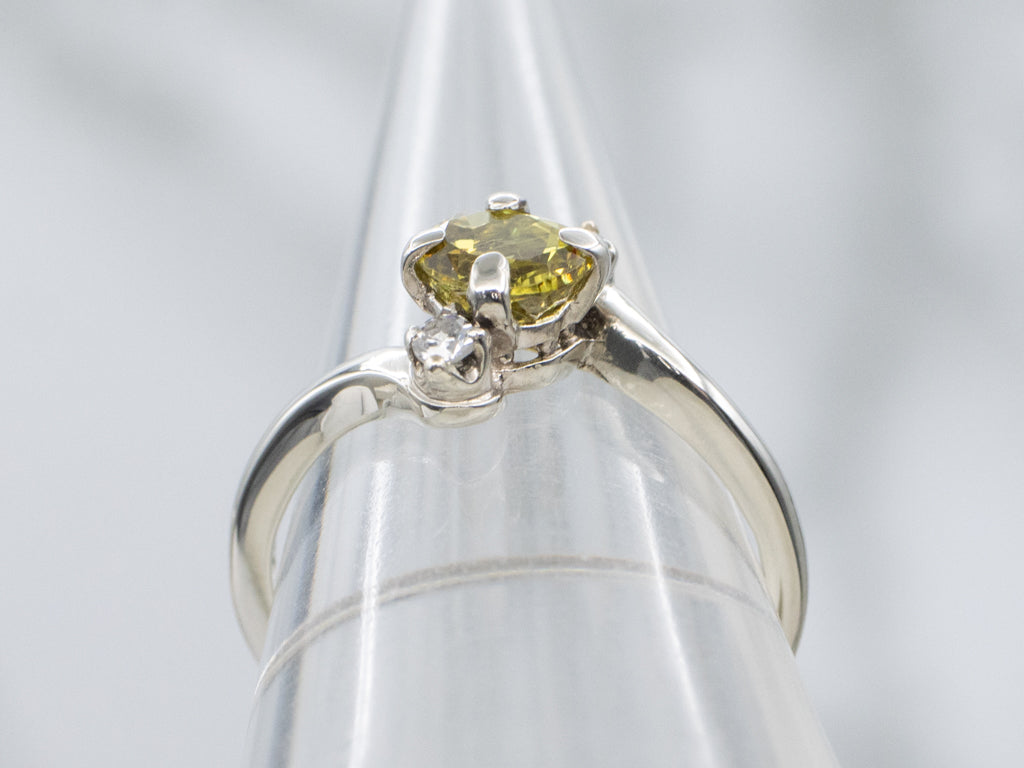 Mali Garnet and Diamond White Gold Bypass Ring