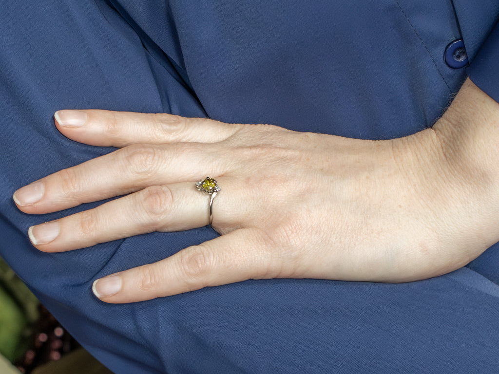 Mali Garnet and Diamond White Gold Bypass Ring