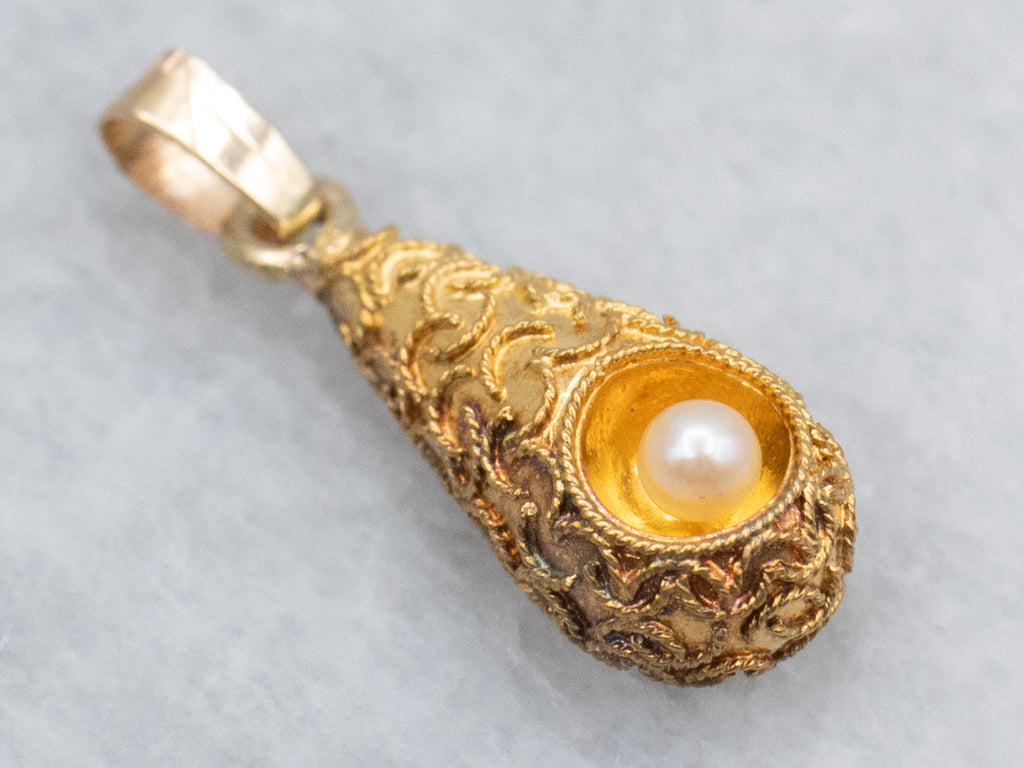Antique Gold and Pearl Teardrop Conversion Pendant