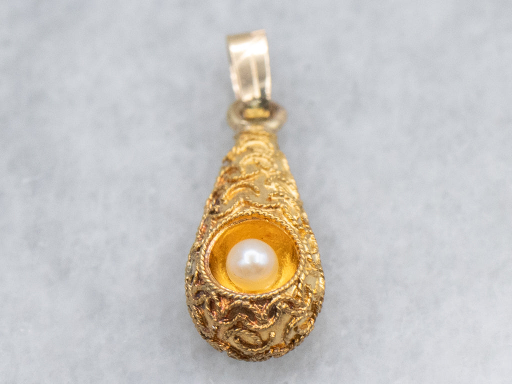 Antique Gold and Pearl Teardrop Conversion Pendant