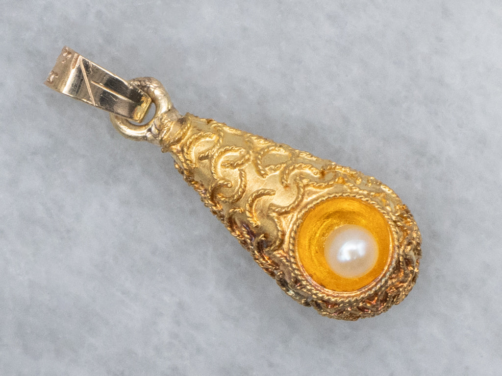 Antique Gold and Pearl Teardrop Conversion Pendant