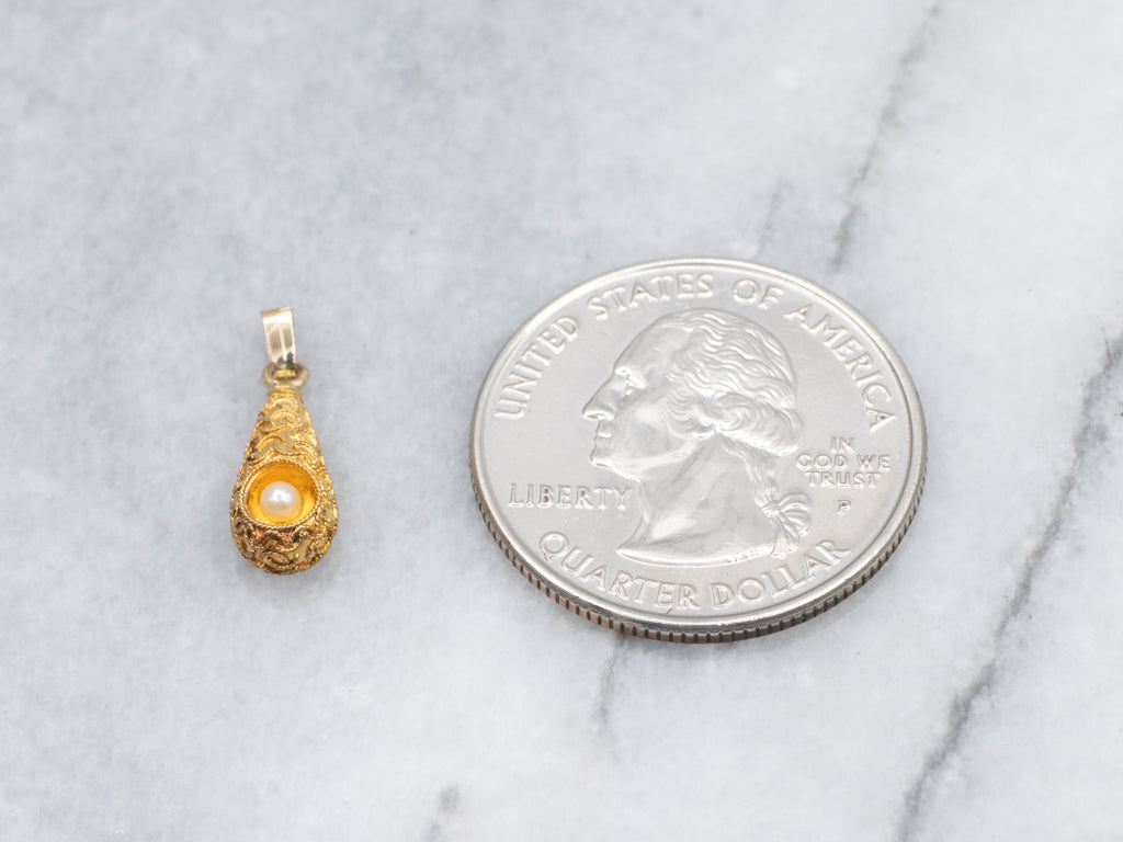 Antique Gold and Pearl Teardrop Conversion Pendant