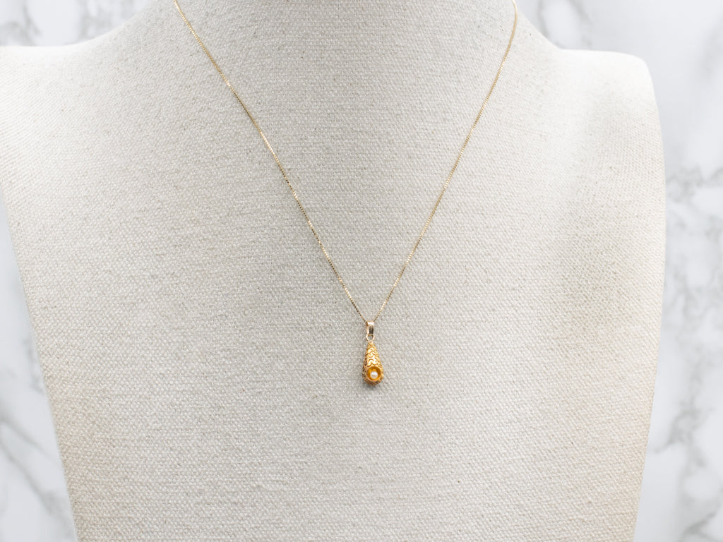 Antique Gold and Pearl Teardrop Conversion Pendant
