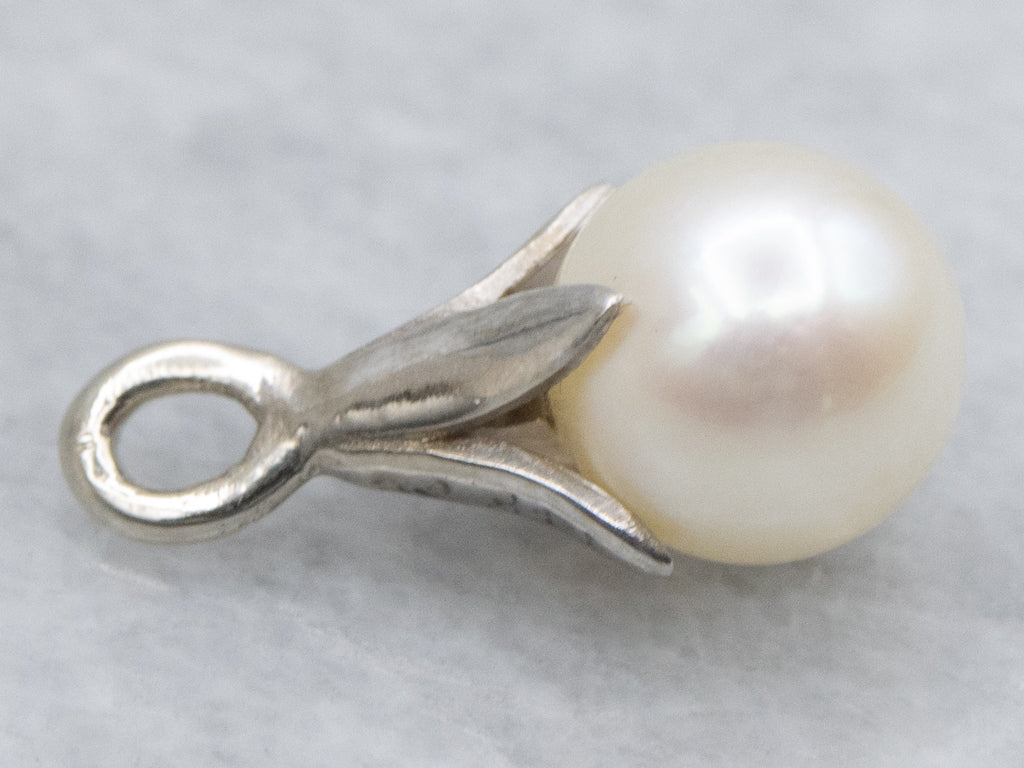 Botanical Saltwater Pearl White Gold Pendant