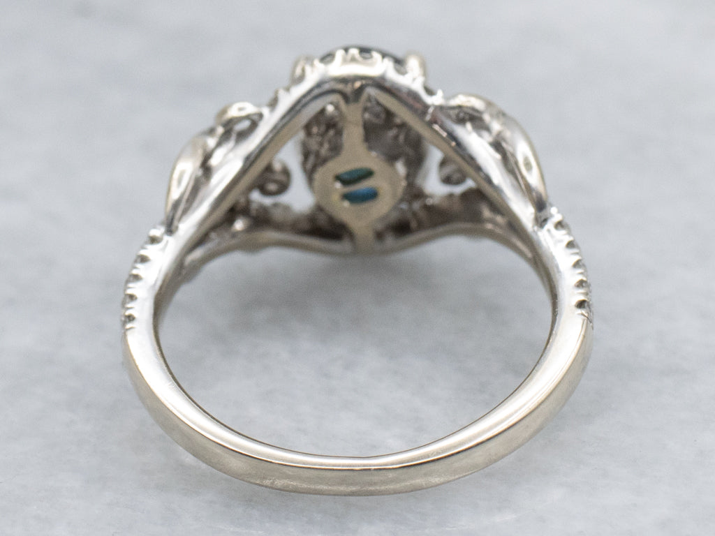 Blue-Green Sapphire and Diamond Modern White Gold Engagement Ring