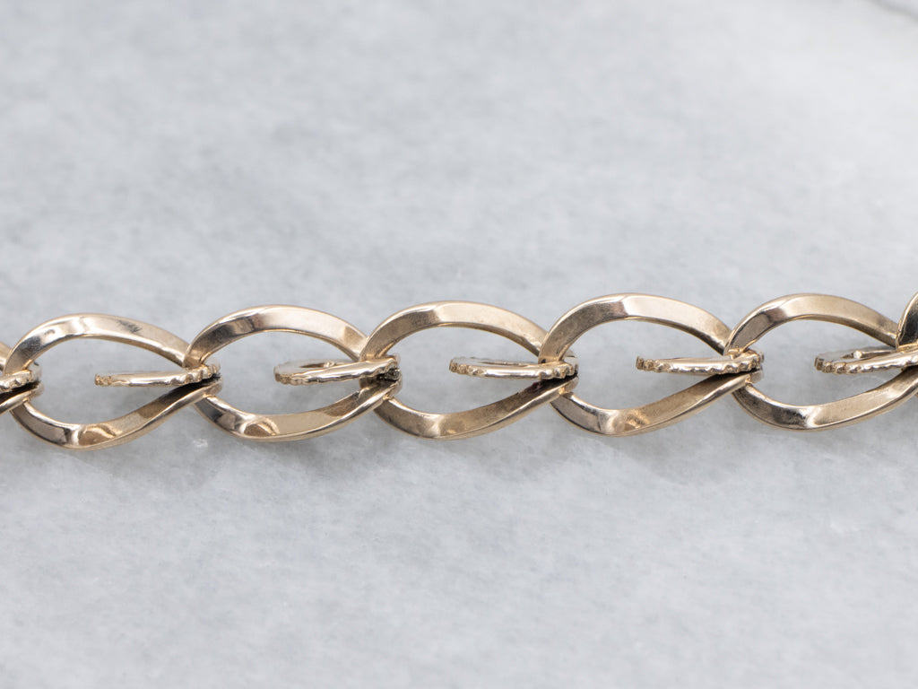 Mix-Era Black Enamel and Gold Link Necklace with Floral Drop
