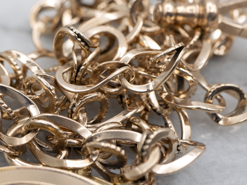 Mix-Era Black Enamel and Gold Link Necklace with Floral Drop