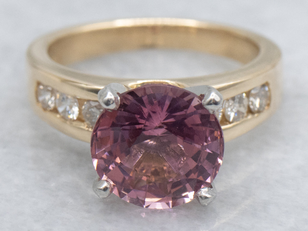 Pink Tourmaline and Channel-Set Diamond Ring