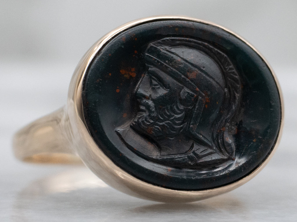 East-to-West Set Bloodstone Cameo Rose Gold Ring