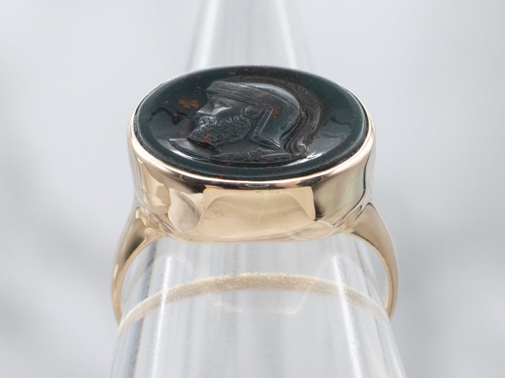 East-to-West Set Bloodstone Cameo Rose Gold Ring