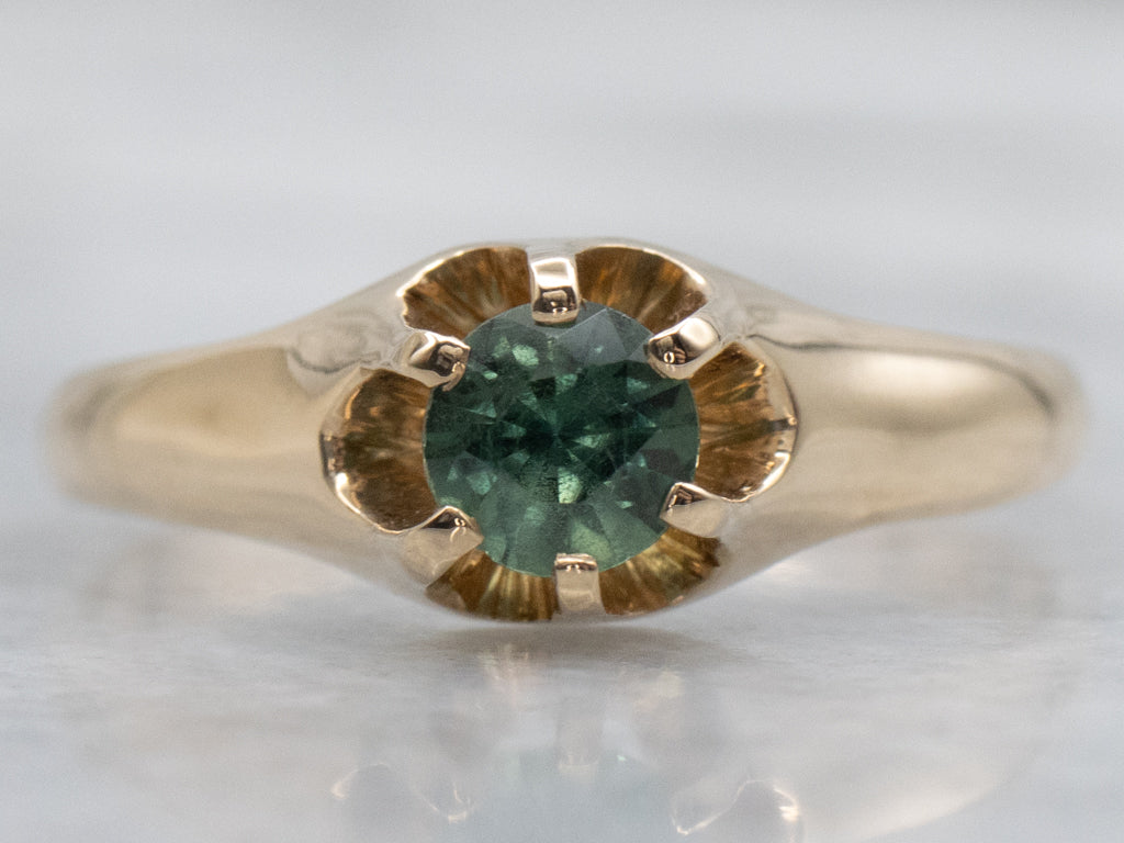 Antique Green Sapphire Belcher-Set Solitaire Ring