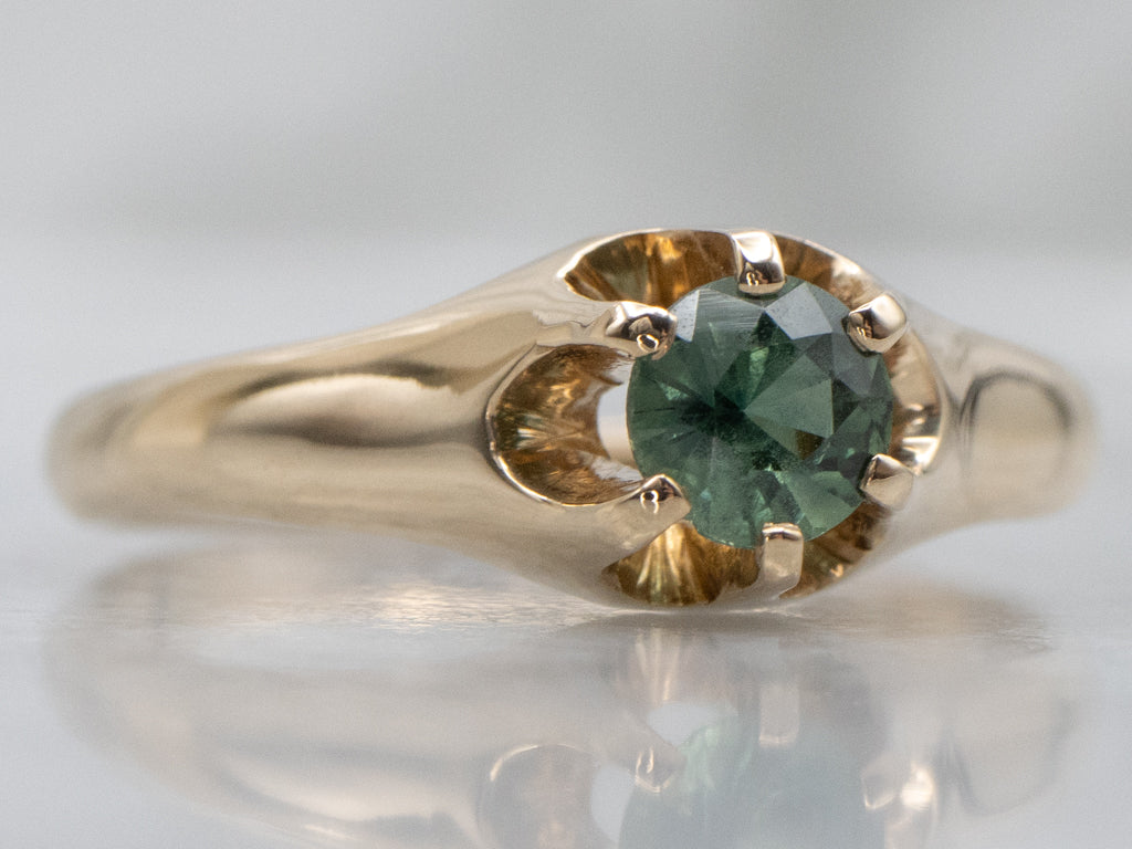 Antique Green Sapphire Belcher-Set Solitaire Ring