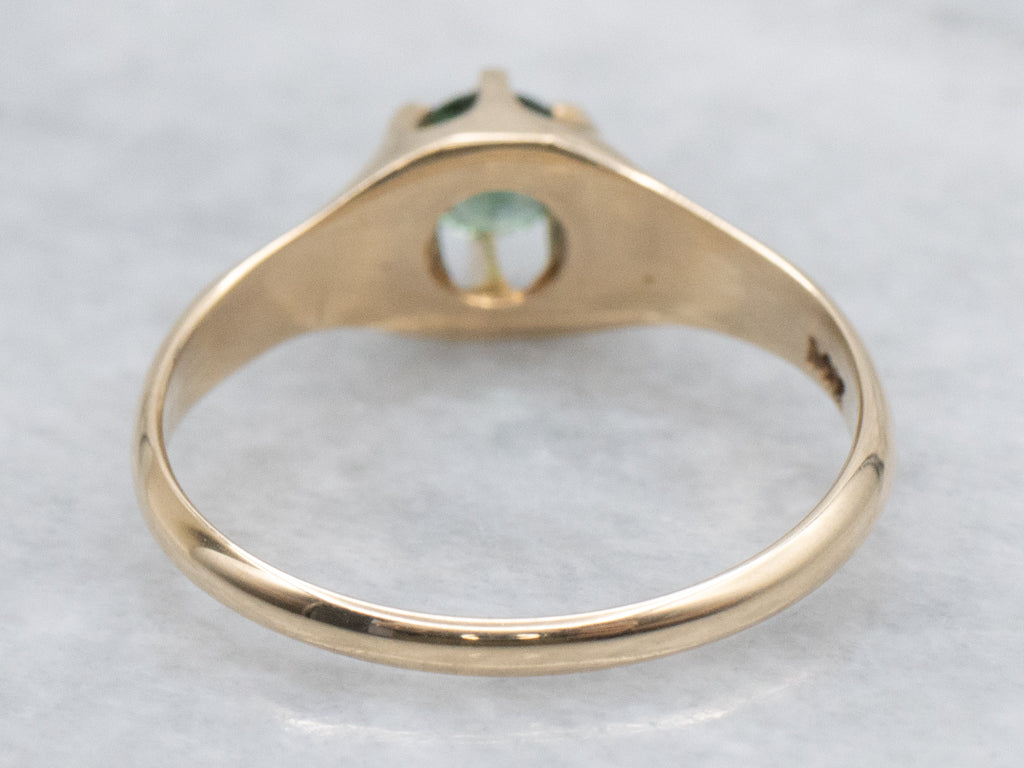 Antique Green Sapphire Belcher-Set Solitaire Ring
