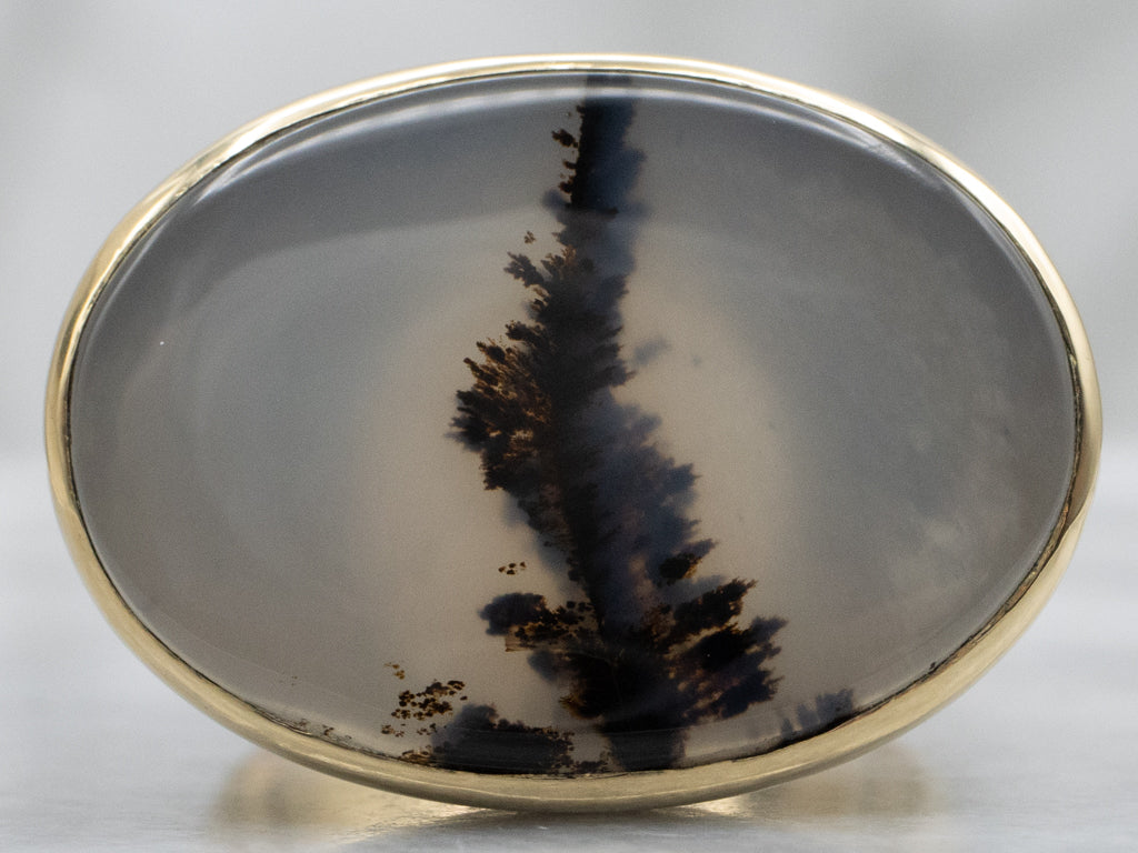 East-to-West Dendritic Agate Yellow Gold Ring