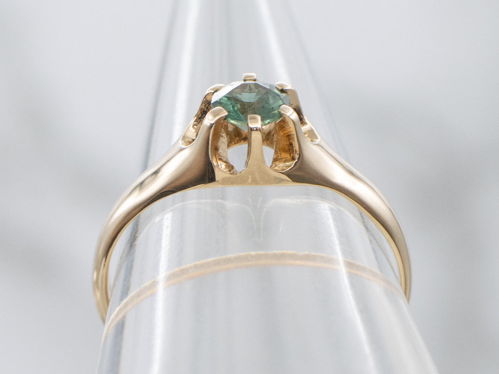 Antique Green Sapphire Belcher-Set Solitaire Ring
