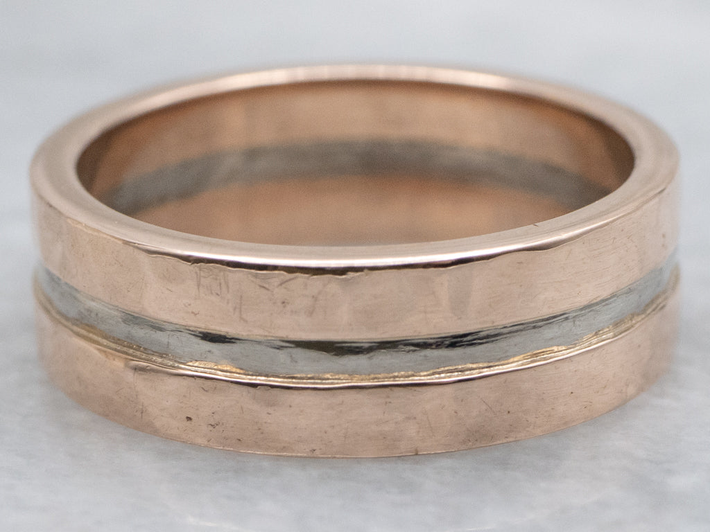 Hammered Rose Gold Band with White Gold Center