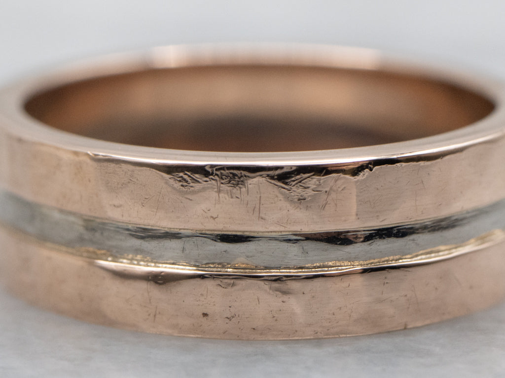 Hammered Rose Gold Band with White Gold Center
