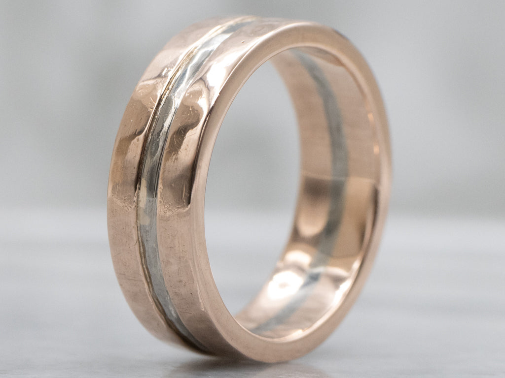 Hammered Rose Gold Band with White Gold Center