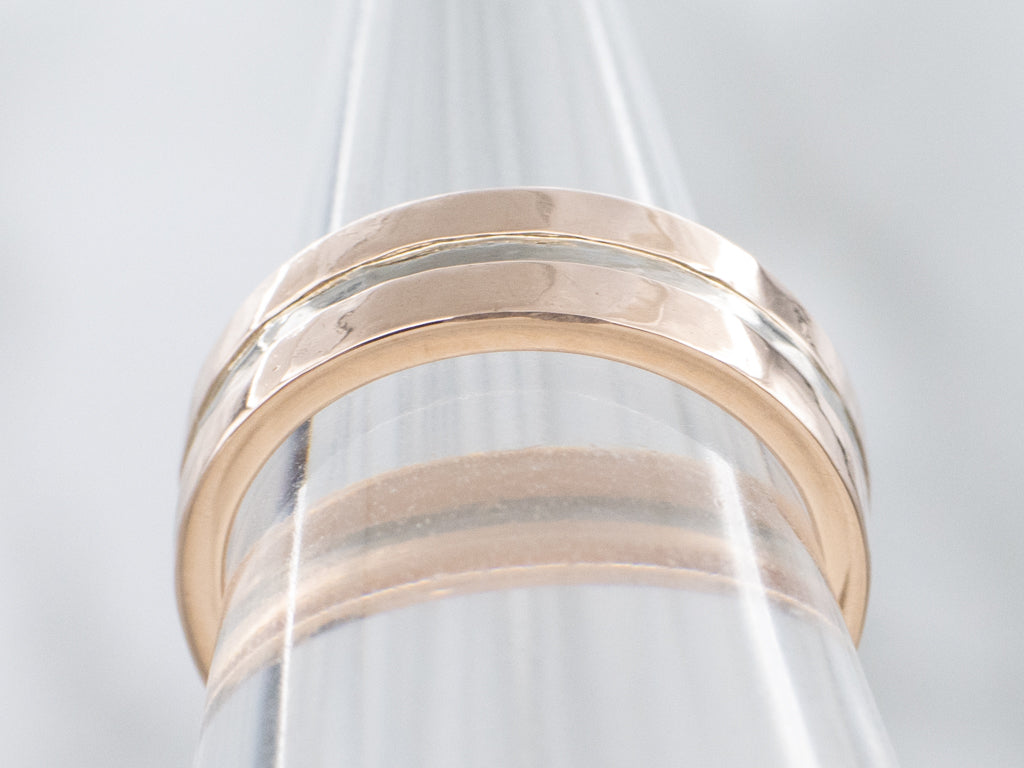 Hammered Rose Gold Band with White Gold Center