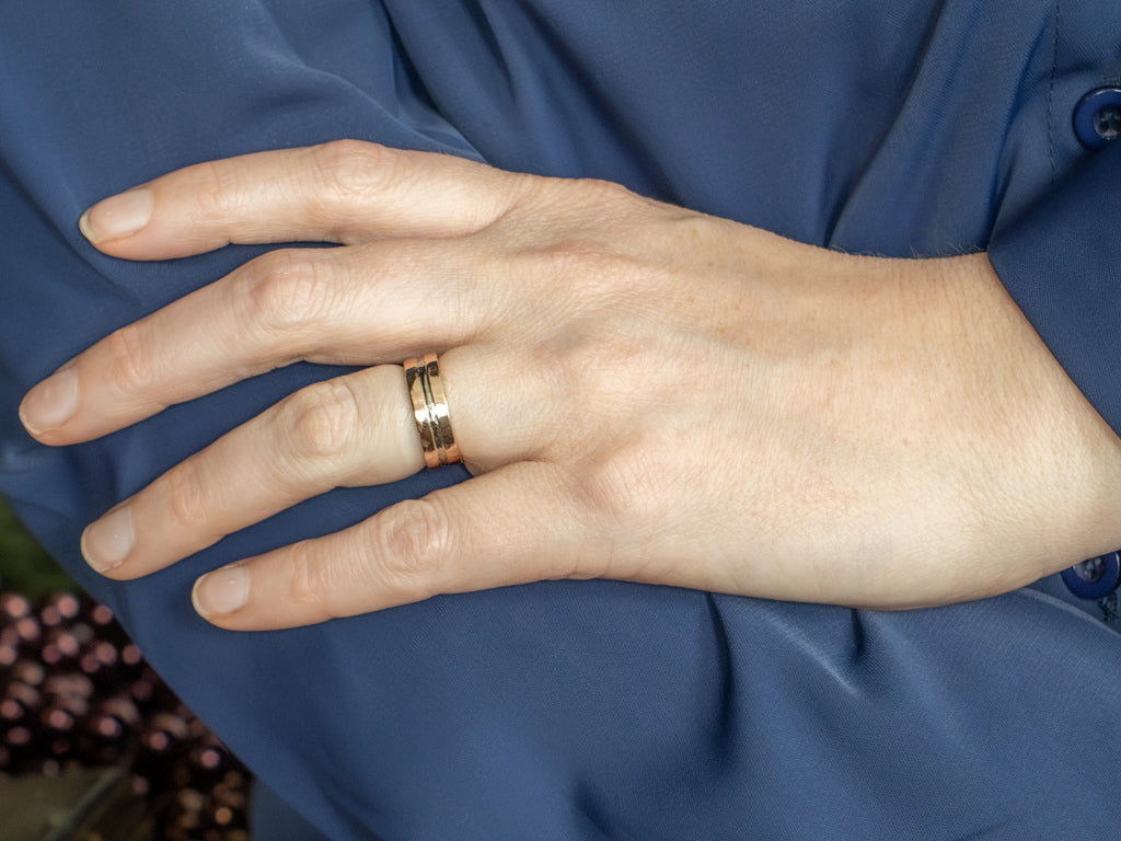 Hammered Rose Gold Band with White Gold Center