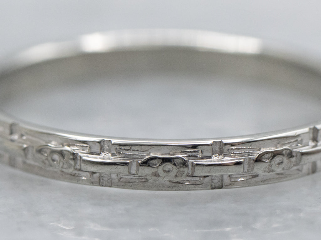 Vintage Floral Patterned White Gold Band