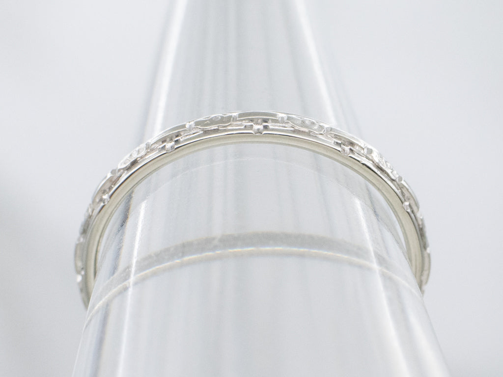Vintage Floral Patterned White Gold Band