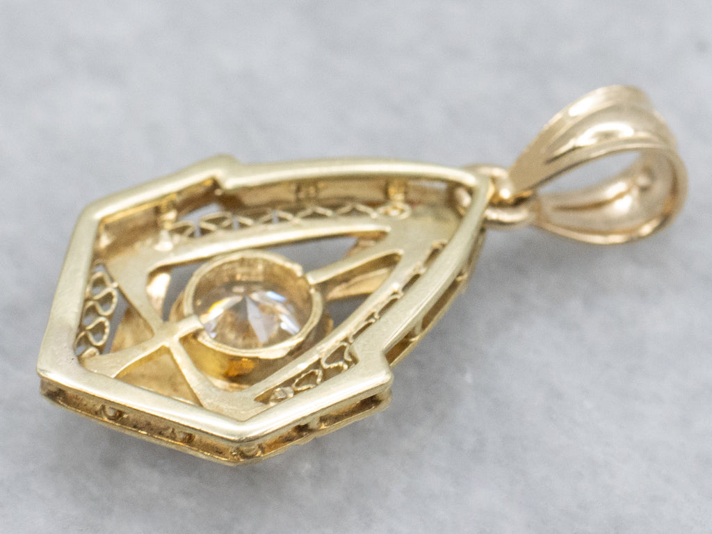 Hand-Engraved Two-Tone Gold Diamond Stick-Pin Conversion Pendant