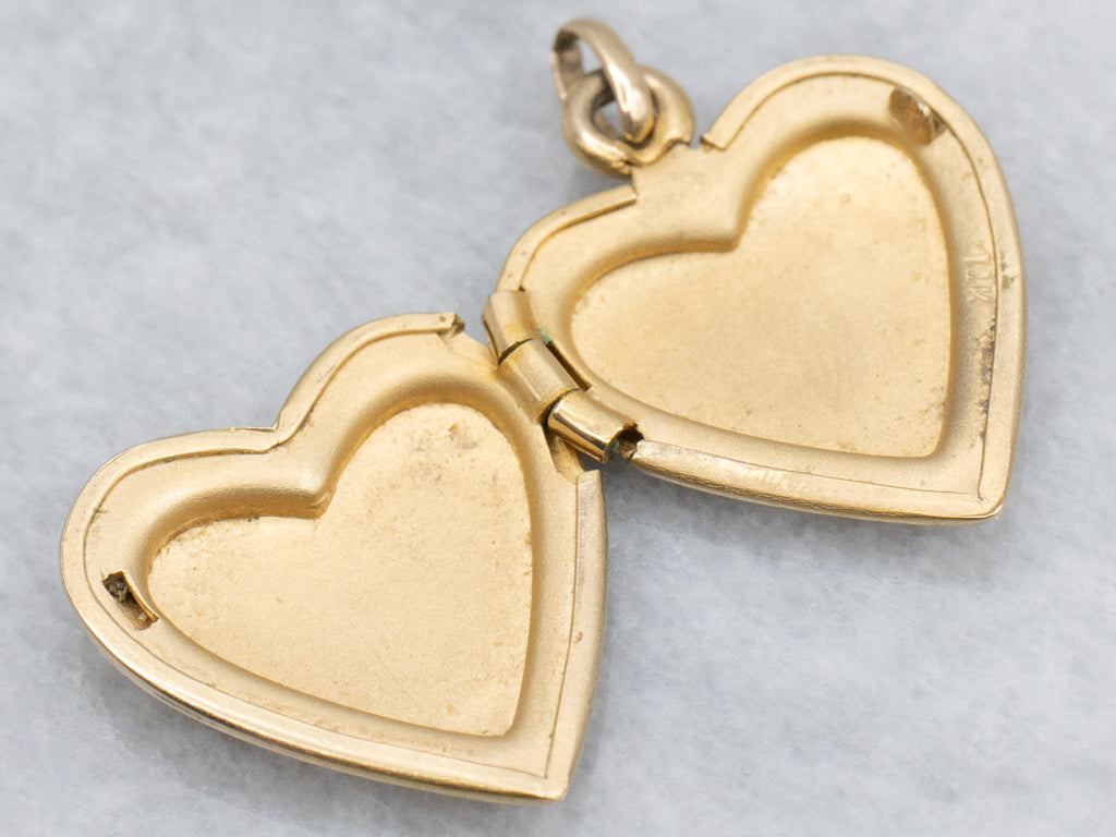 Engraved Yellow Gold Floral Heart Locket