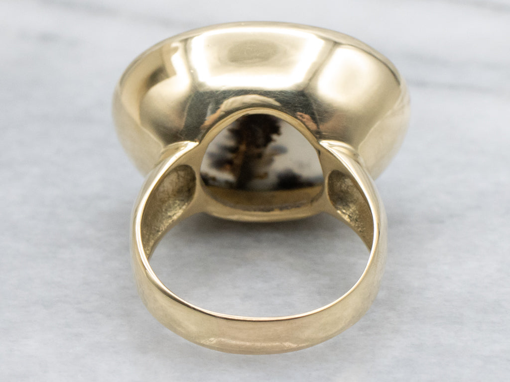 East-to-West Dendritic Agate Yellow Gold Ring