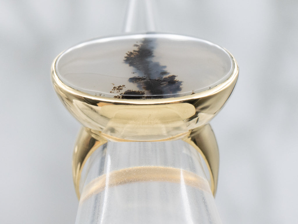 East-to-West Dendritic Agate Yellow Gold Ring