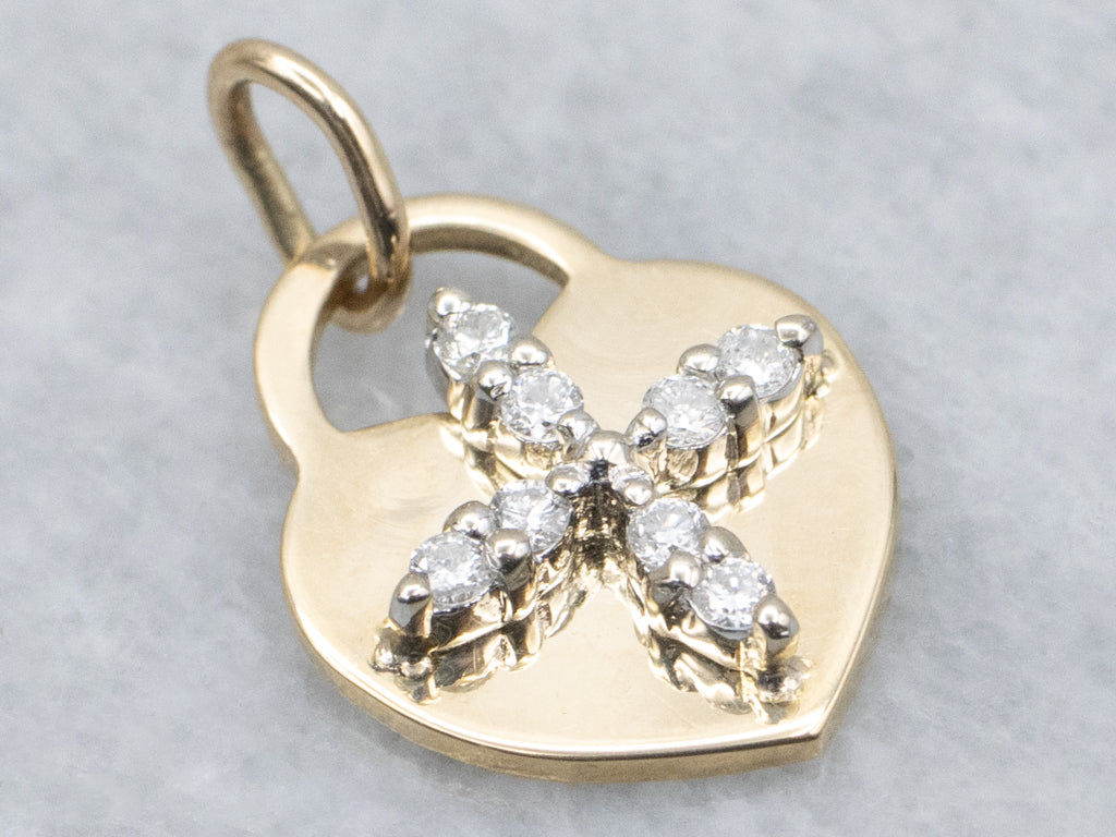 Gold Diamond Cross and Heart Pendant