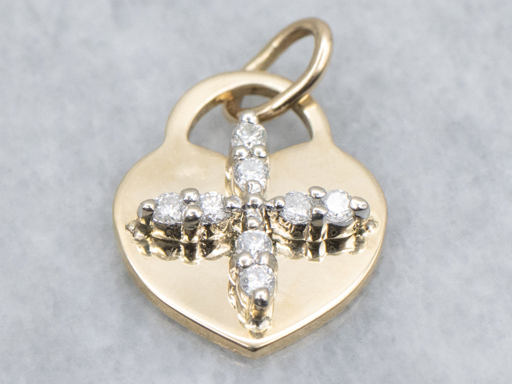Gold Diamond Cross and Heart Pendant