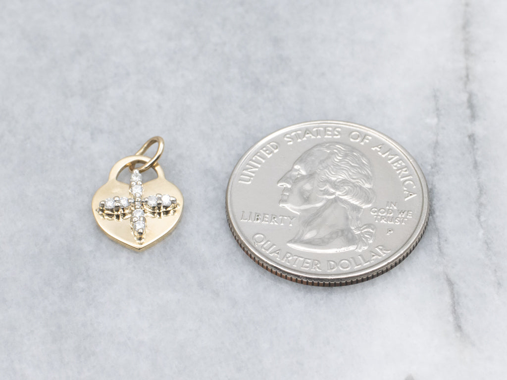 Gold Diamond Cross and Heart Pendant