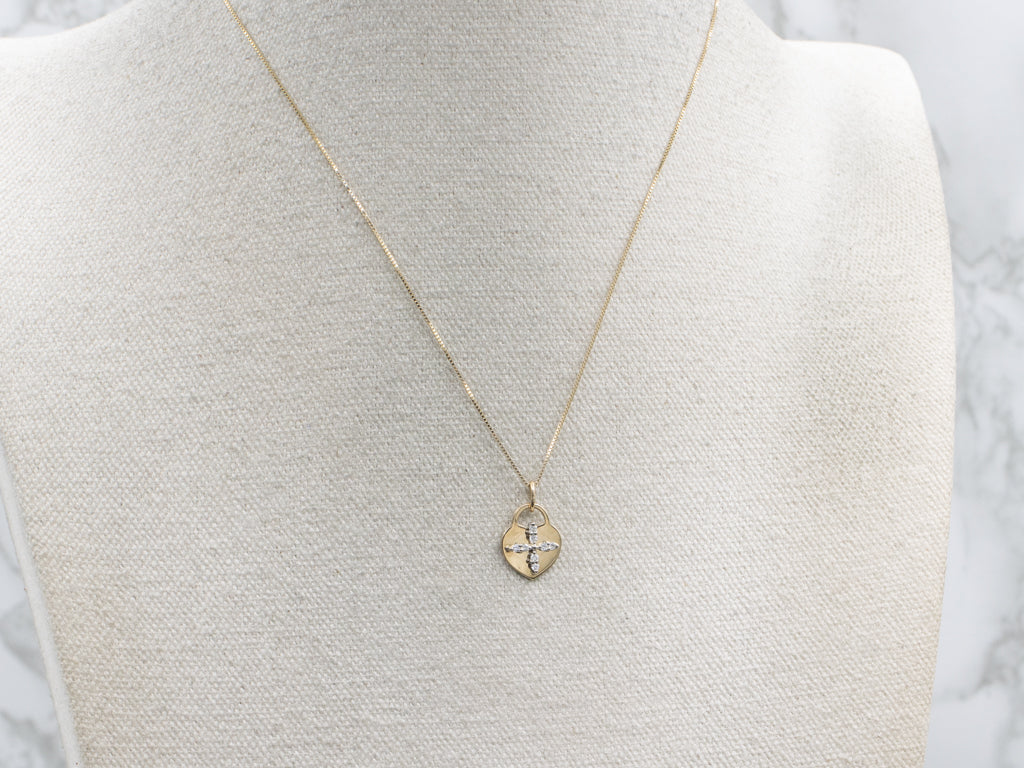 Gold Diamond Cross and Heart Pendant