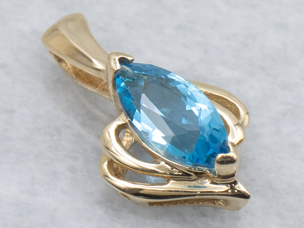 Marquise-Cut Swiss Blue Topaz and Gold Pendant