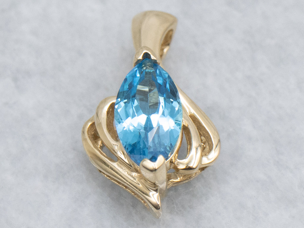 Marquise-Cut Swiss Blue Topaz and Gold Pendant