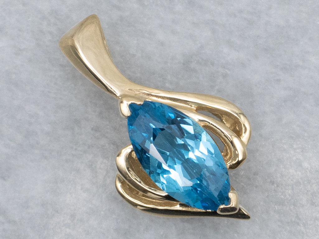 Marquise-Cut Swiss Blue Topaz and Gold Pendant