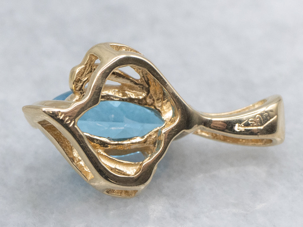 Marquise-Cut Swiss Blue Topaz and Gold Pendant