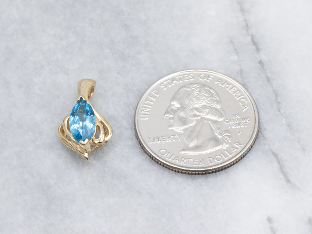 Marquise-Cut Swiss Blue Topaz and Gold Pendant